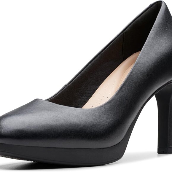 Women's Leather Pumps 11 Black Slip-On Business Heel Cushioned Platform - Picture 1 of 9